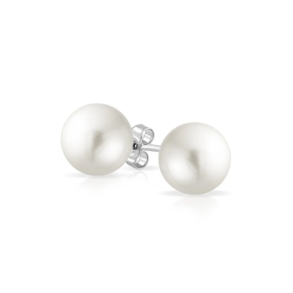 Fashion Bridal Drop Ball Earrings with Simulated Pearl Studs in Sterling Silver