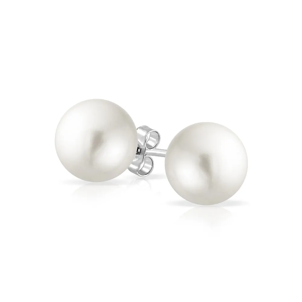 Fashion Bridal Drop Ball Earrings with Simulated Pearl Studs in Sterling Silver