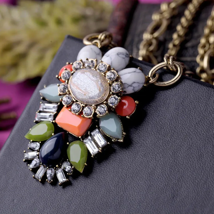 Fashion Tendency Maxi Dress Match Jewelry Resin Natural Stone Bohemia Colorful Pendant Removable Necklace