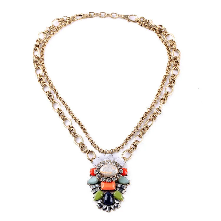 Fashion Tendency Maxi Dress Match Jewelry Resin Natural Stone Bohemia Colorful Pendant Removable Necklace