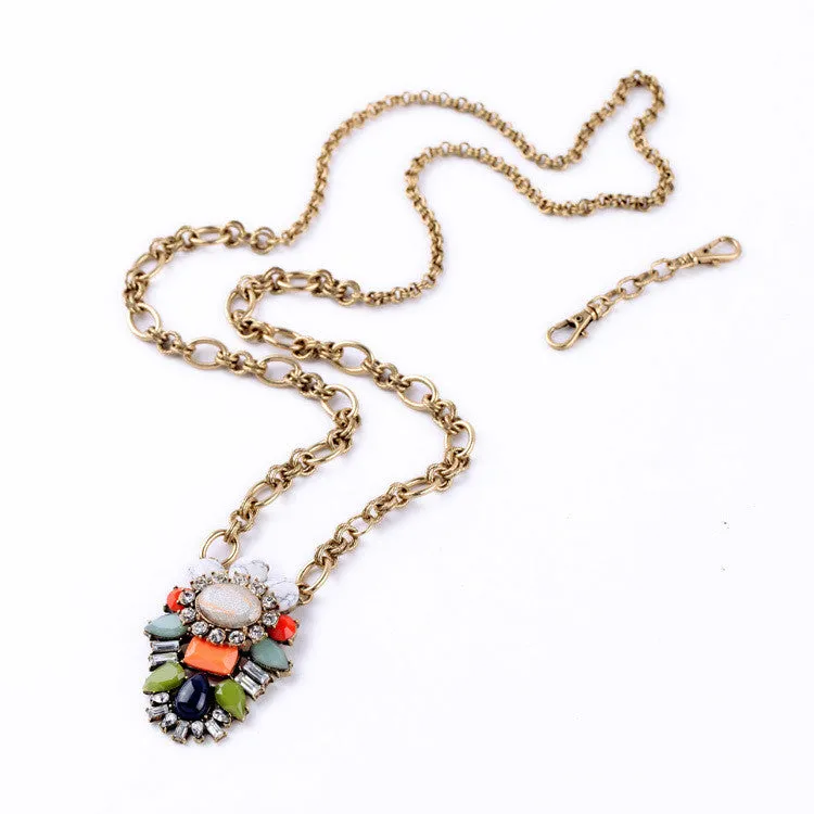 Fashion Tendency Maxi Dress Match Jewelry Resin Natural Stone Bohemia Colorful Pendant Removable Necklace