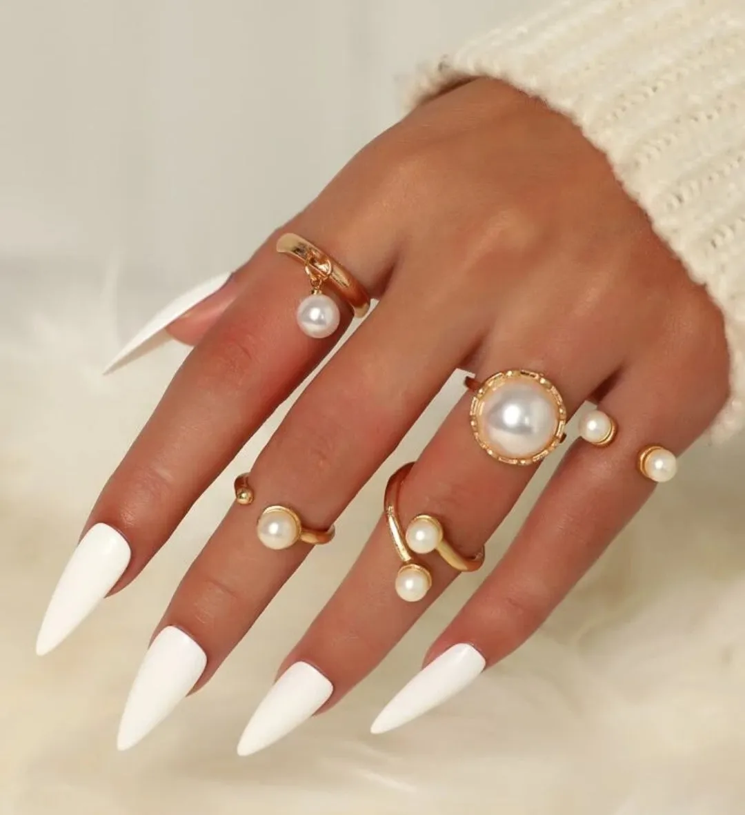 Faux Pearl Rings ( 5pcs)