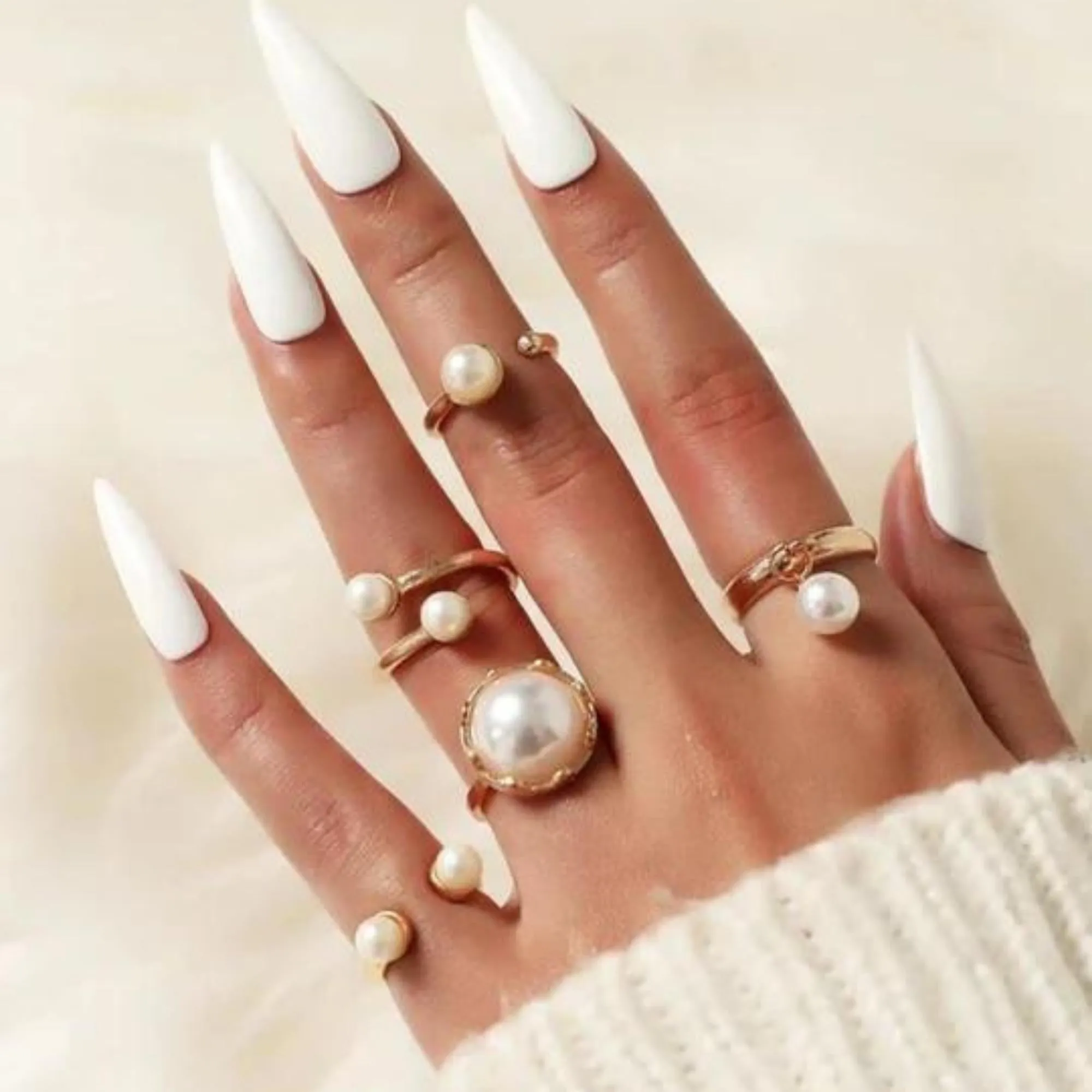 Faux Pearl Rings ( 5pcs)