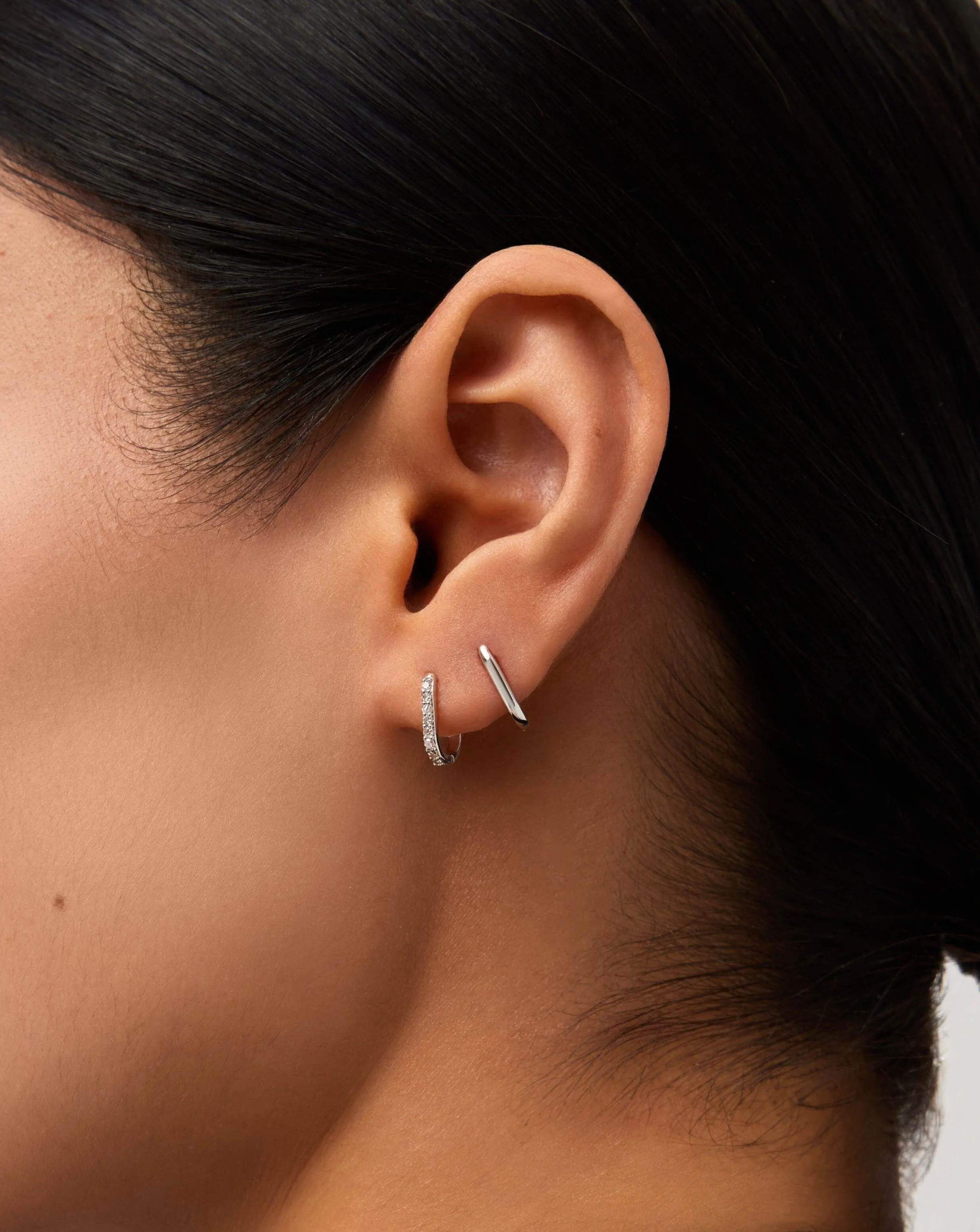 Fine Ovate Mini Hoop Earrings | 14k Solid White Gold