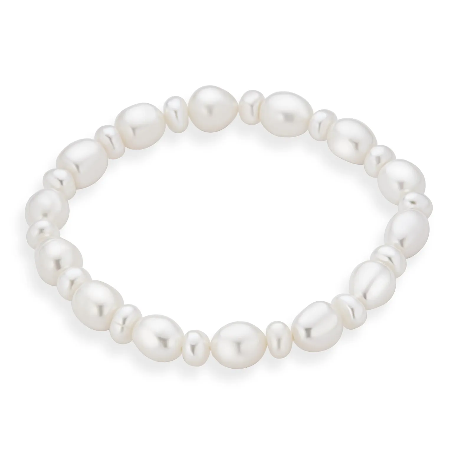 Genuine Baroque White Freshwater Pearl Stretch Bracelet Stackable Irregular Shape