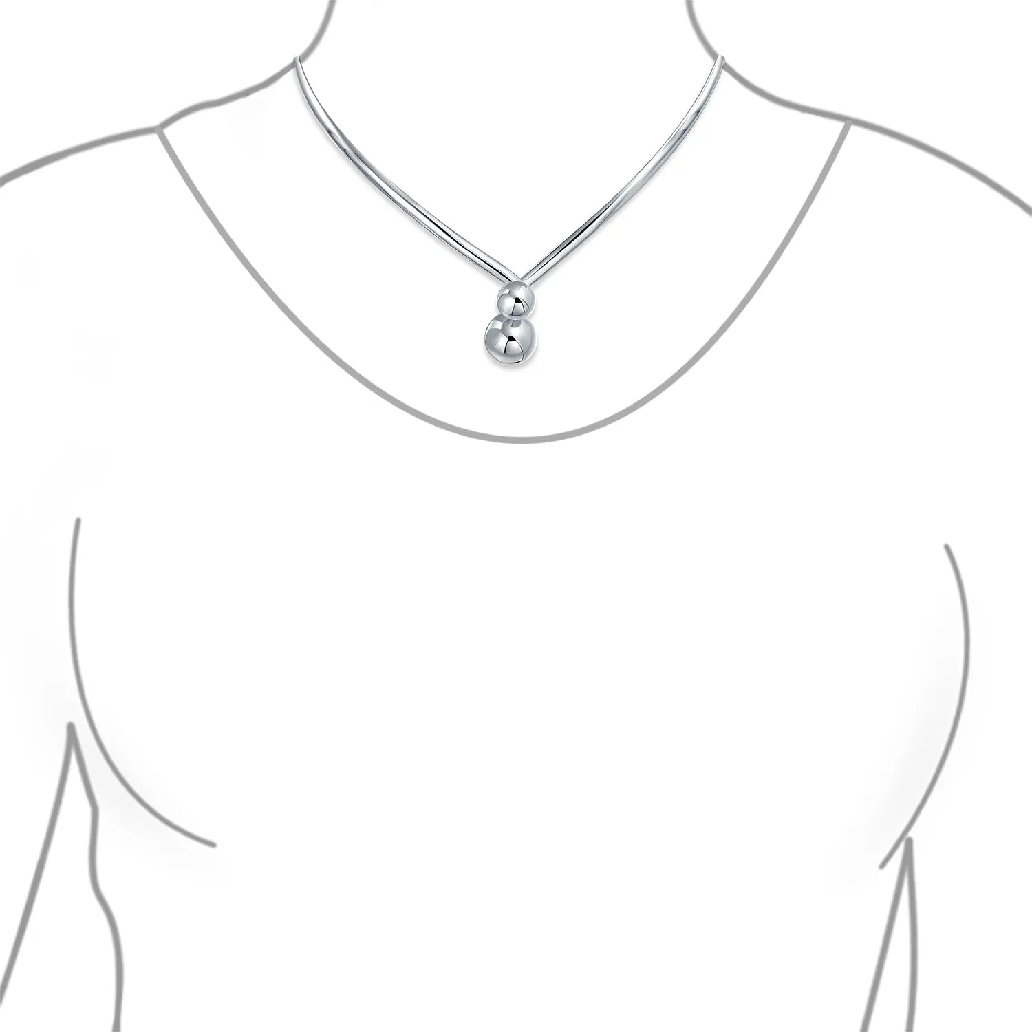 Geometric V Shape Choker Necklace with Interlocking Balls in Sterling Silver