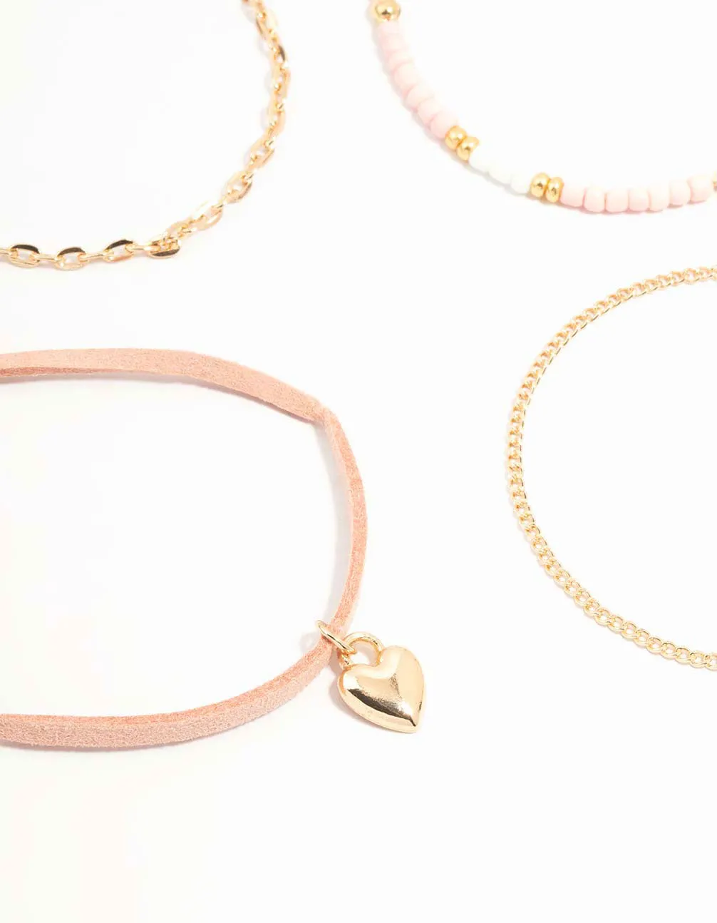 Gold & Pink Heart Beaded Bracelets 4-Pack