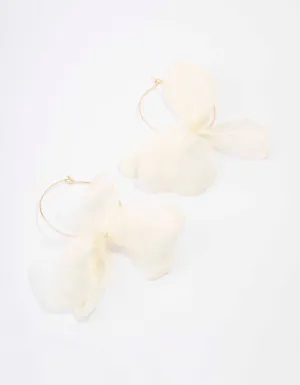 Gold & White Fine Petal Hoop Earrings