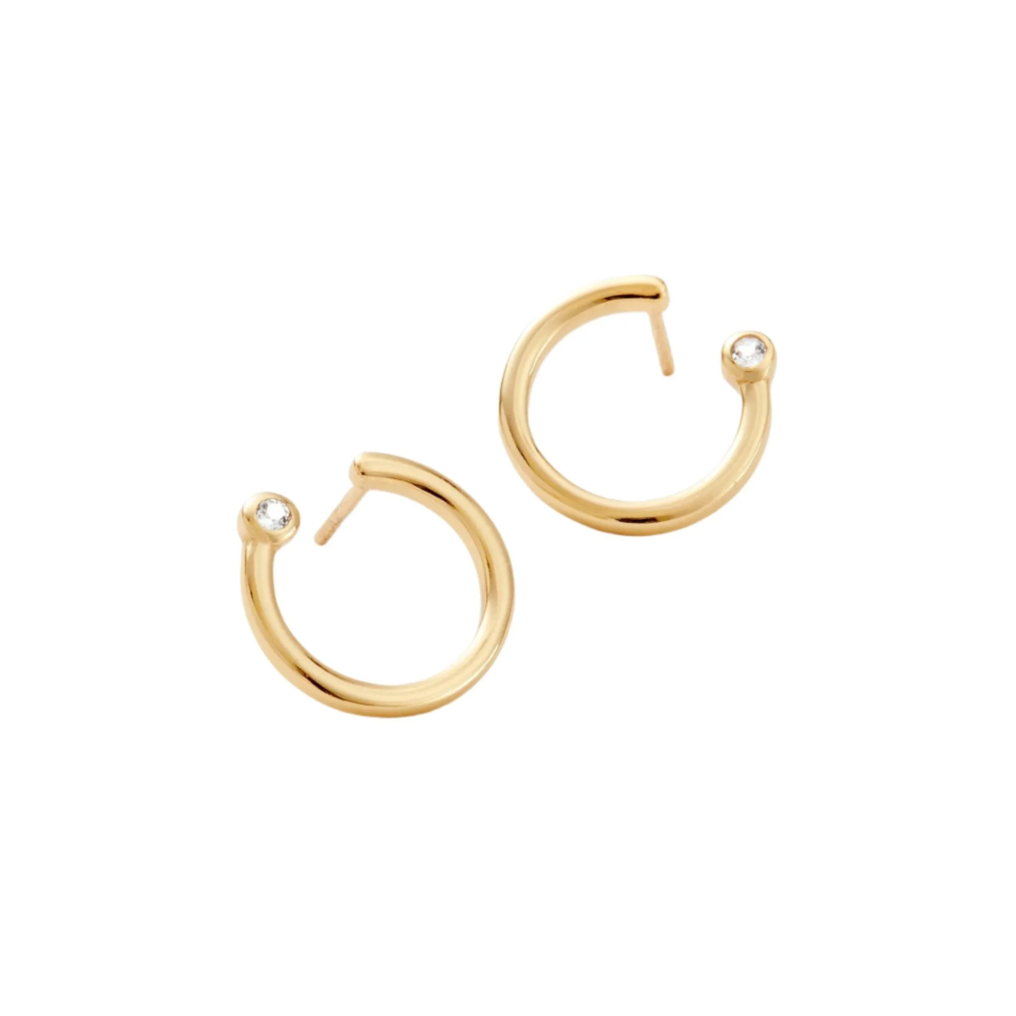 Gold Circle Stud Earrings with White Topaz