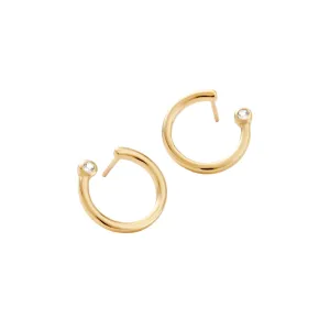 Gold Circle Stud Earrings with White Topaz