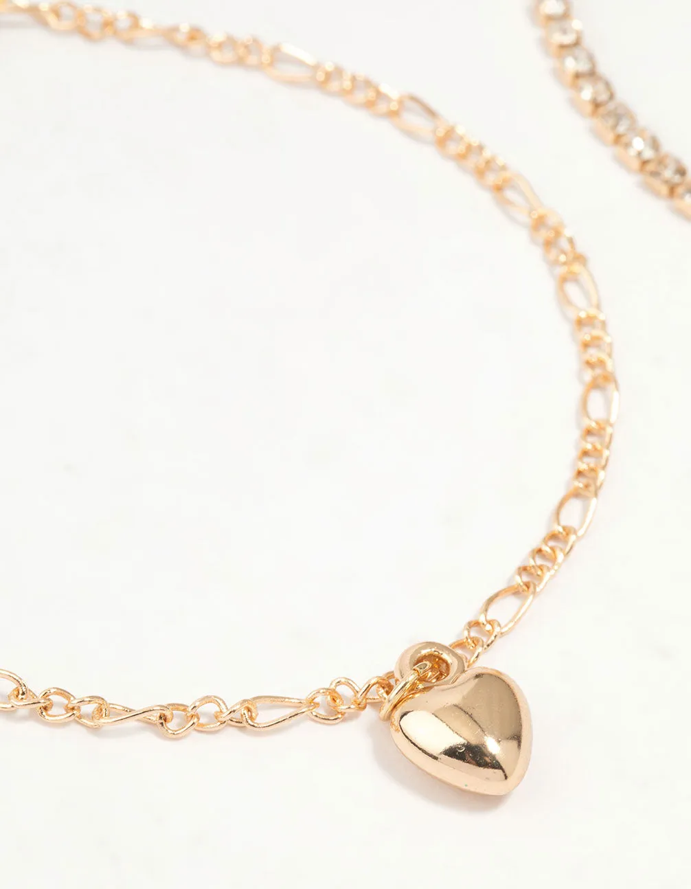 Gold Diamante Chain & Heart Bracelets 2-Pack