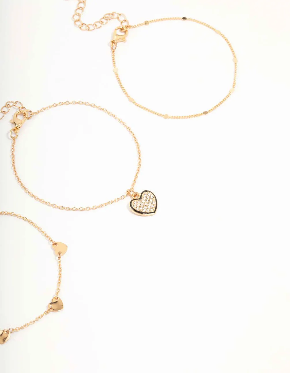 Gold Heart Diamante Bracelets 3-Pack