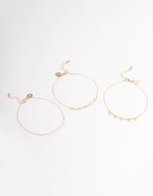 Gold Heart, Pearl & Star Anklet Pack