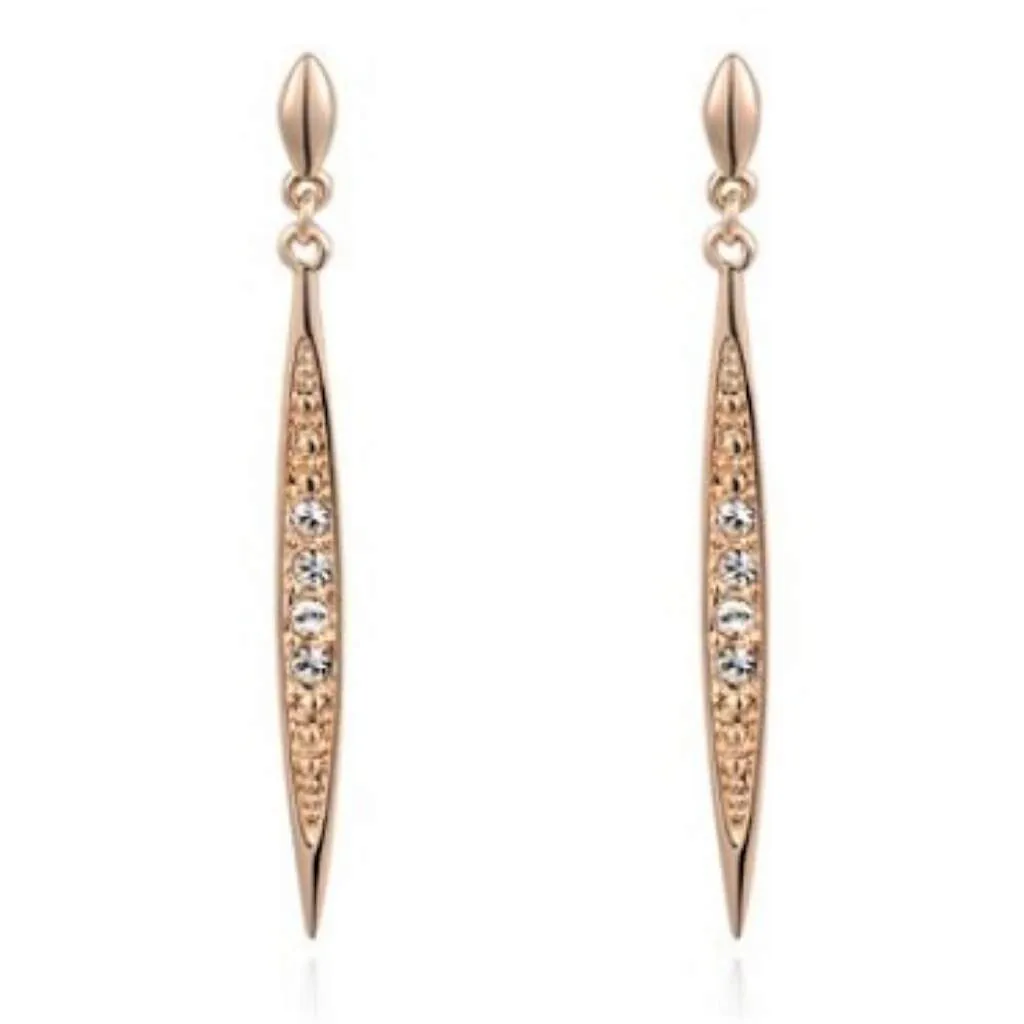 Gold Long Rod and Crystal Post Earrings