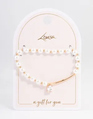 Gold Pearl & Bar Diamante Bracelet