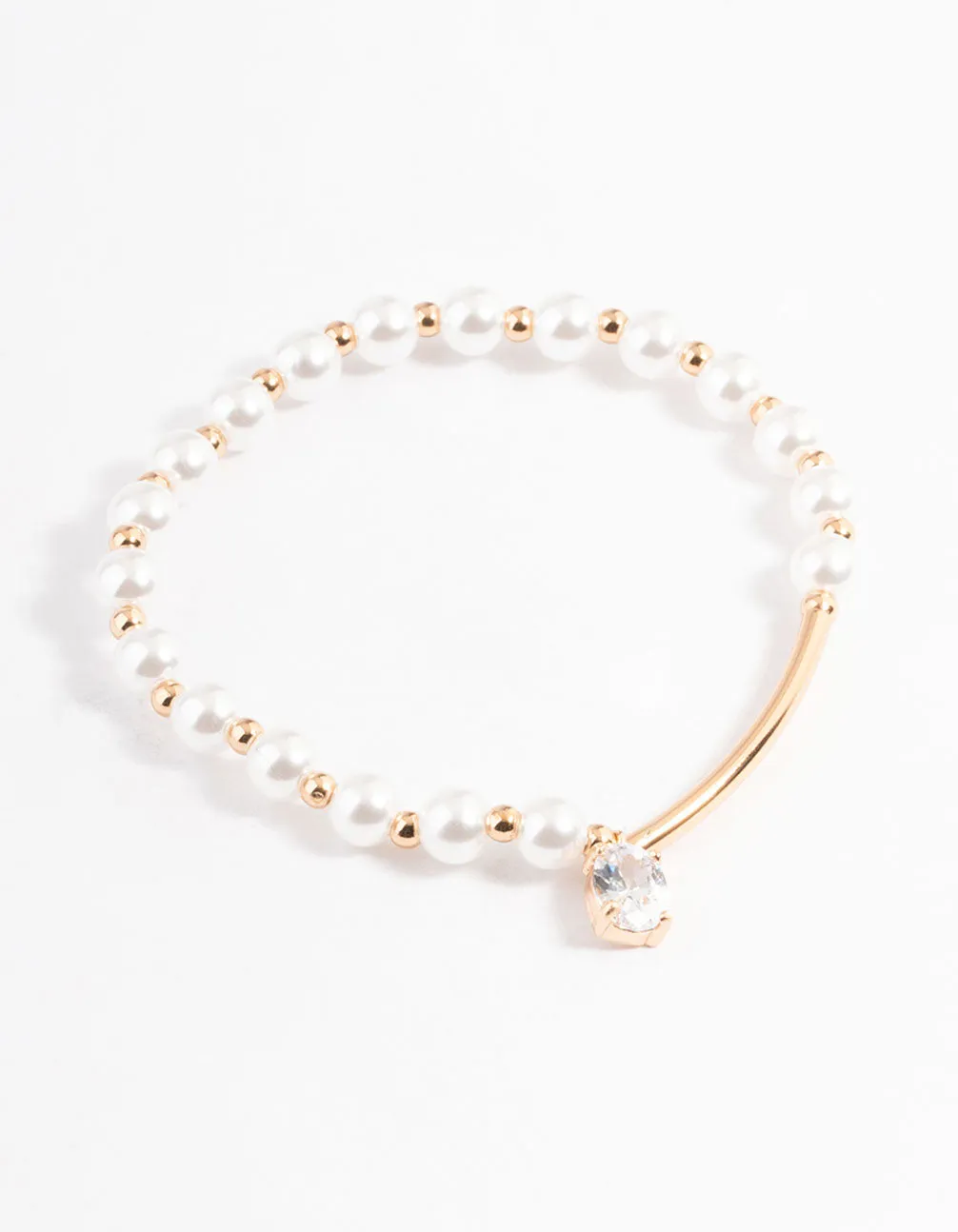 Gold Pearl & Bar Diamante Bracelet