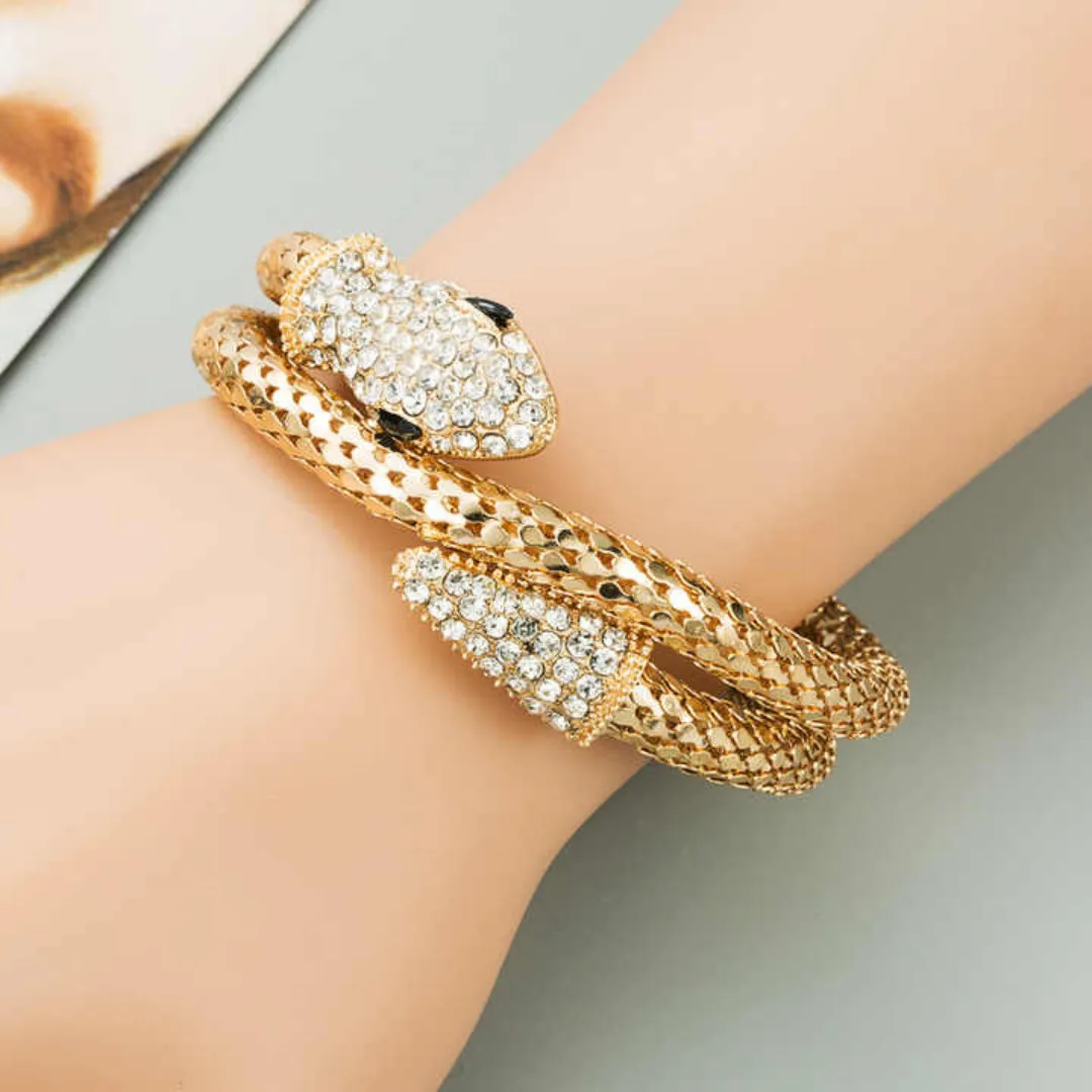 Gold Plated Crystal Shine Snake Bendable Bracelet