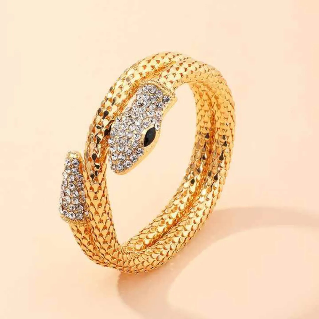 Gold Plated Crystal Shine Snake Bendable Bracelet