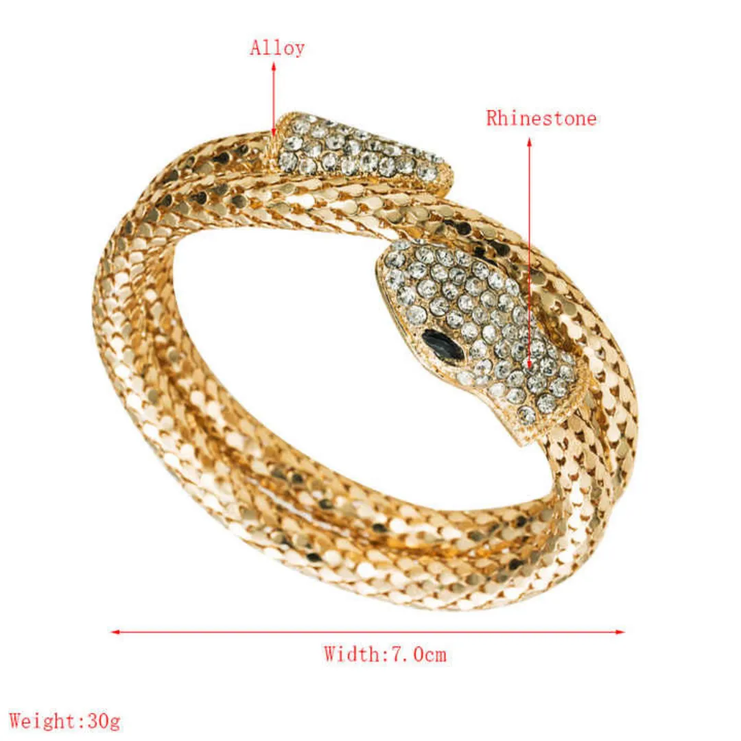 Gold Plated Crystal Shine Snake Bendable Bracelet