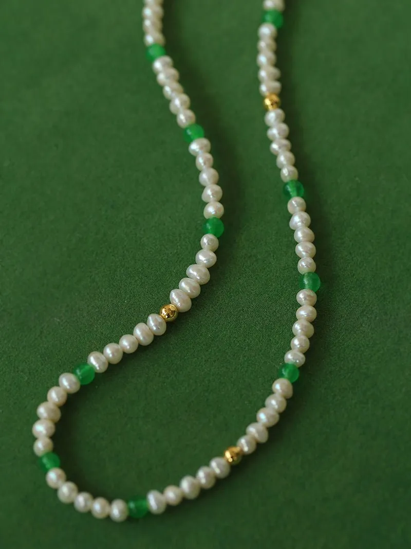 Green Agate Pearl Beaded Necklace