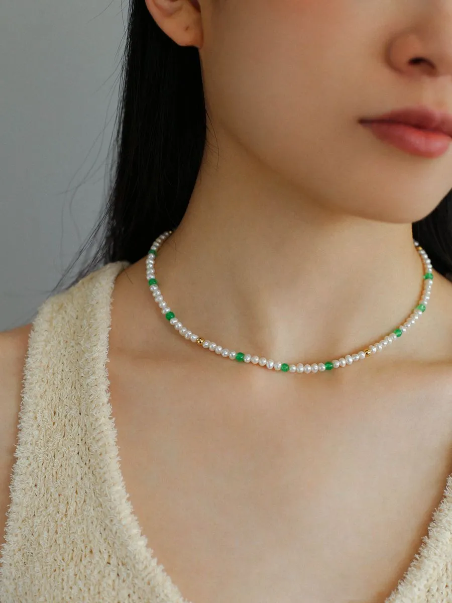 Green Agate Pearl Beaded Necklace