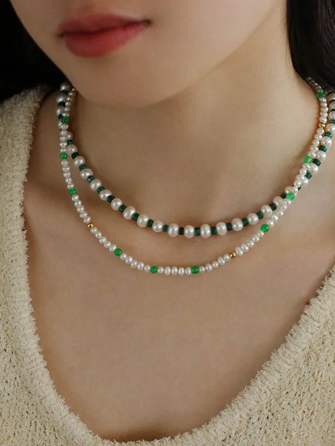 Green Agate Pearl Beaded Necklace