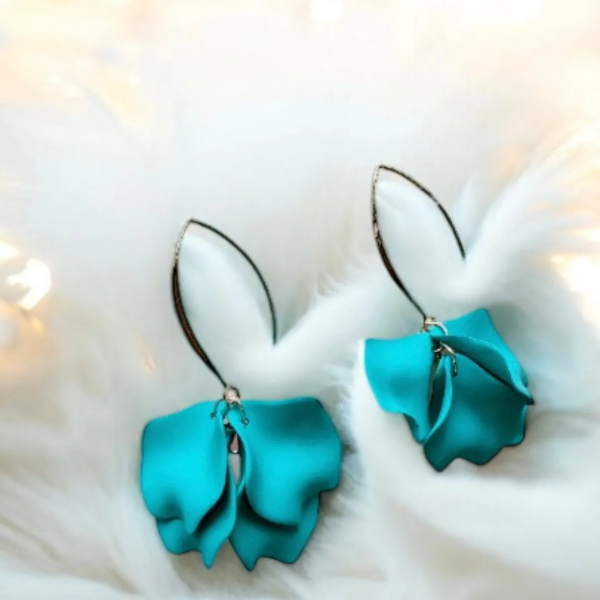 Green - Turquoise green flower earrings | dangle petals statement earrings | unique golden bar floral earrings | bridal party wedding earrings