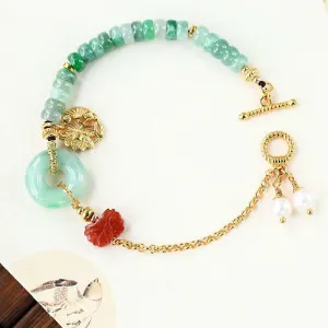 Handmade Jade, Pearl, & Red Agate Butterfly Bracelet with 18K Charm