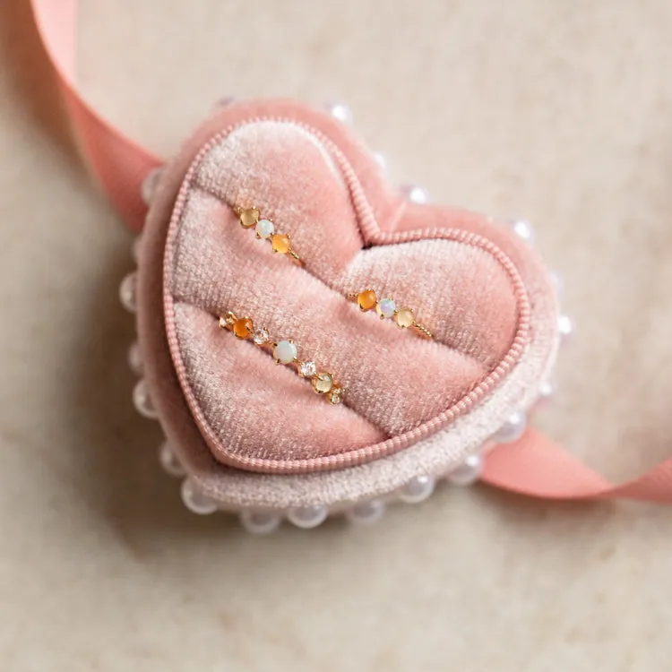 Heart Shaped Velvet Pearl Ring Box