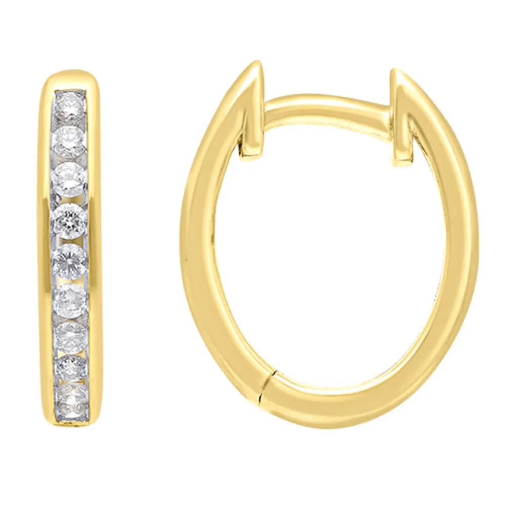 Hoop Channel Earrings with 1/4ct of Diamonds in 9ct Yellow Gold