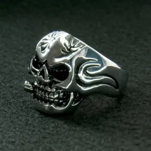 Hot Leathers JWR2102 Men's Skull Cigar Stainless Steel Ring