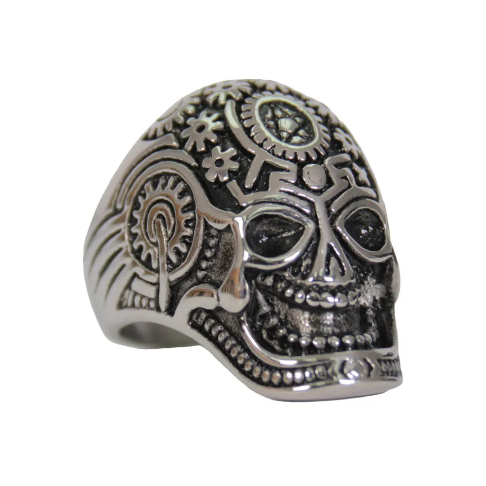 Hot Leathers JWR2134 Men's Silver 'Quantum Mechanic Skull' Stainless Steel Ring