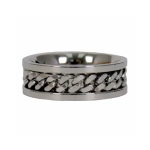 Hot Leathers JWR2144 Men's Silver 'Cuban Link' Stainless Steel Ring