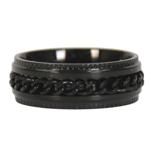 Hot Leathers JWR2145 Men's Black 'Cuban Link' Stainless Steel Ring