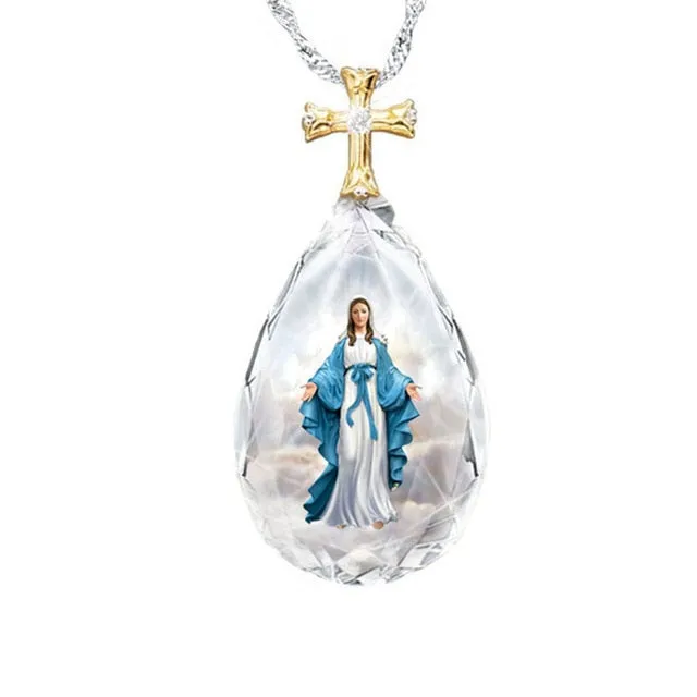 Jesus Christ Cross Pendant Necklaces Alloy Bead Long Chain Mens Women Virgin Mary Christian Fashion Jewelry Rosary Necklace