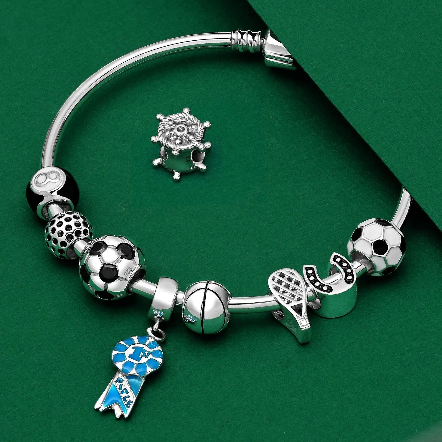 Lucky Pool Player 8 Ball Charm Bead Sterling Silver for European Bracelet