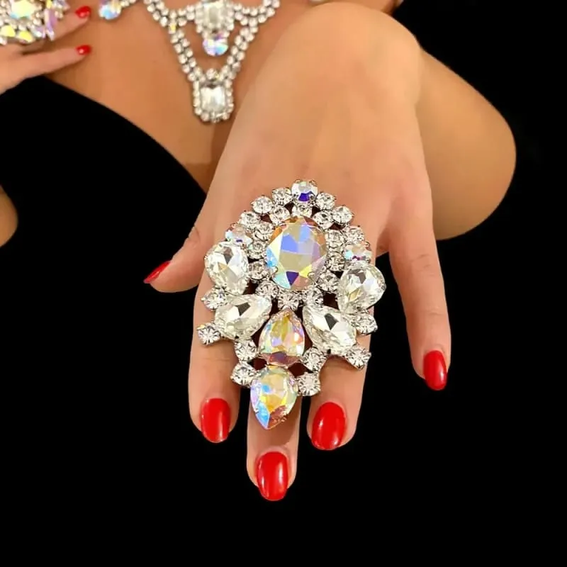 Luxury Rhinestone Oversized Adjustable Drag Queen Ring or Brooch