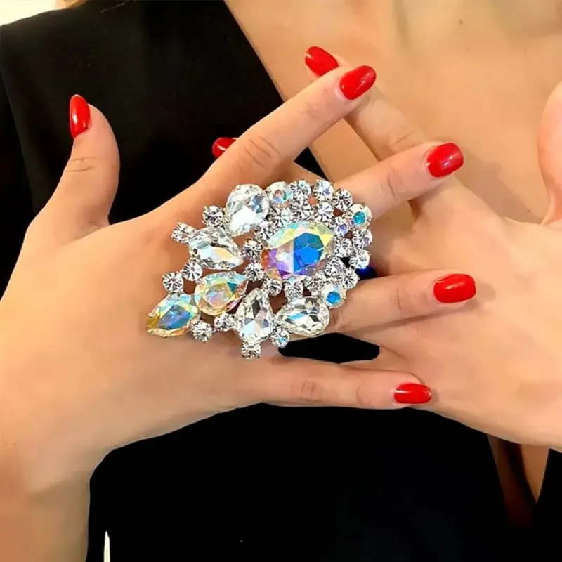 Luxury Rhinestone Oversized Adjustable Drag Queen Ring or Brooch