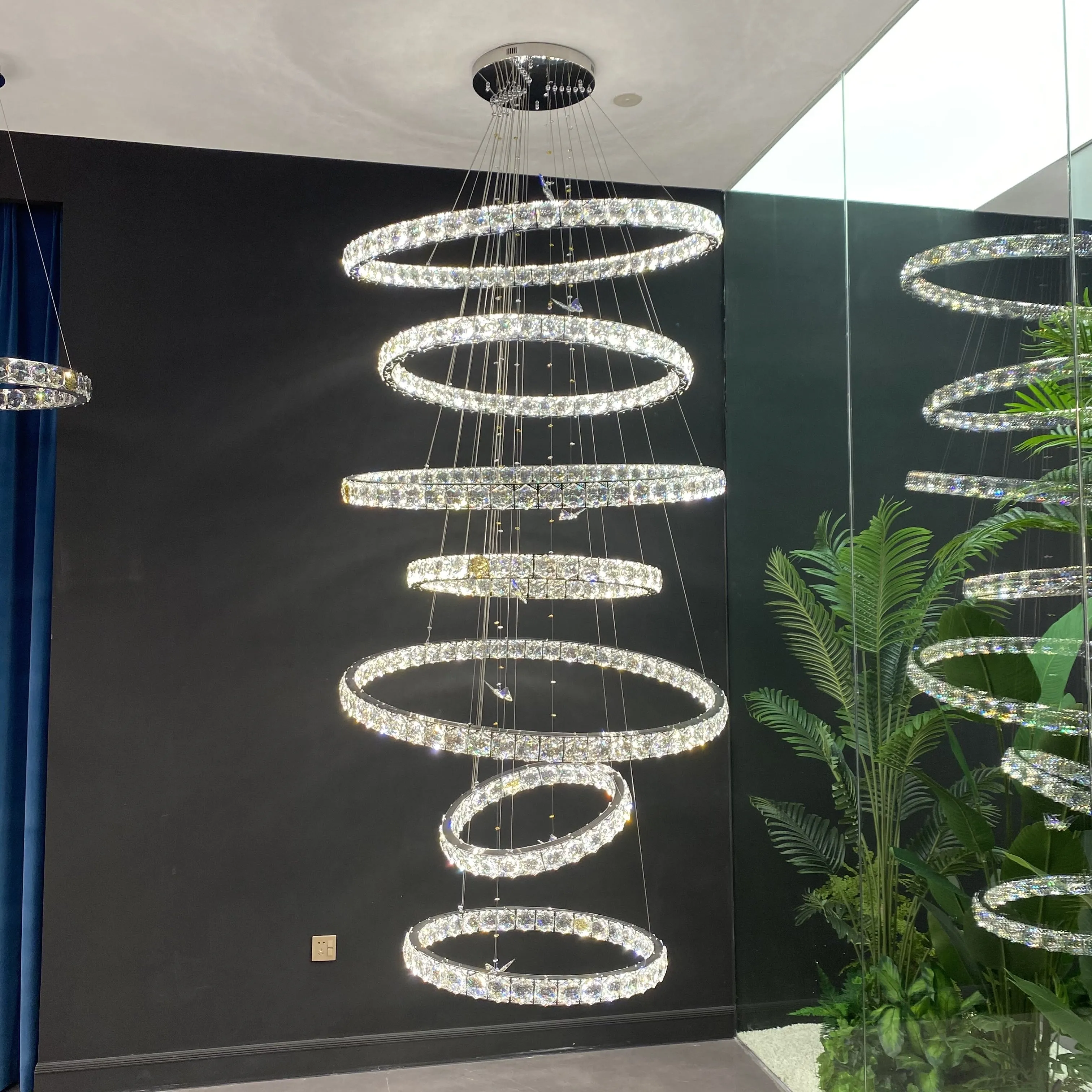 Luxury Rings Crystal Chandelier For High Ceiling