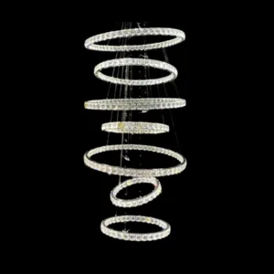 Luxury Rings Crystal Chandelier For High Ceiling