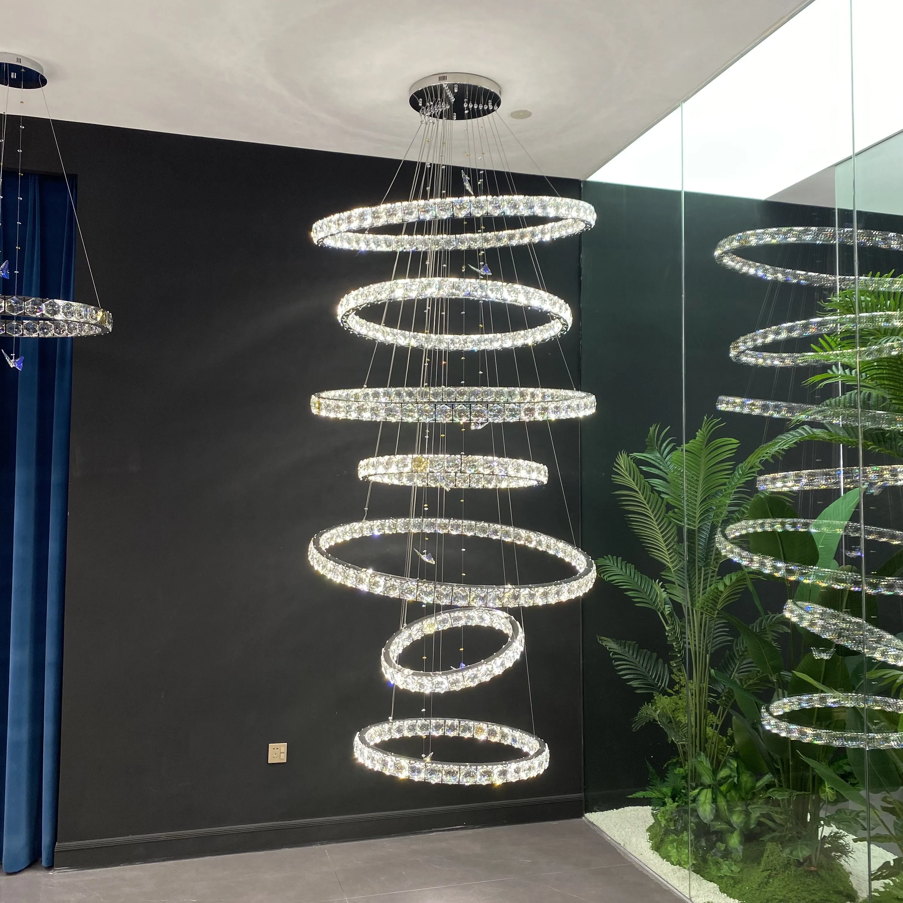 Luxury Rings Crystal Chandelier For High Ceiling