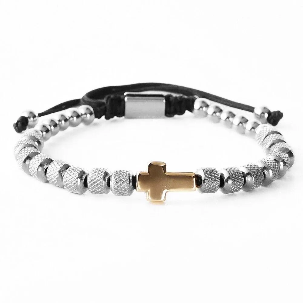 Men's Cross Bracelet <br> Steel Beads