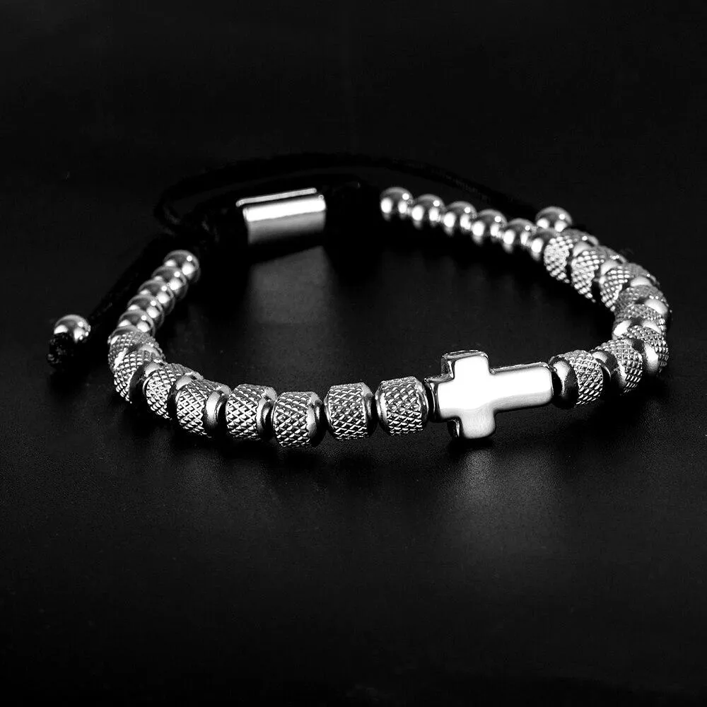 Men's Cross Bracelet <br> Steel Beads