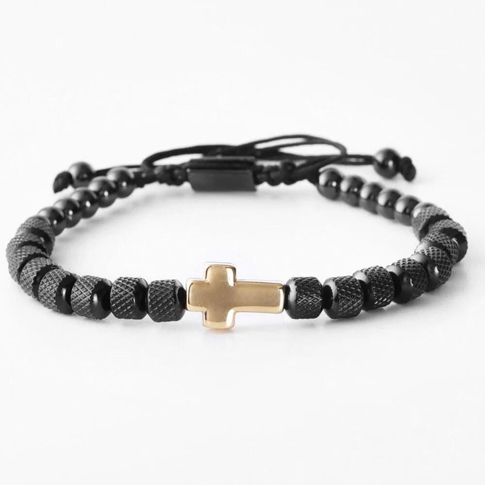 Men's Cross Bracelet <br> Steel Beads