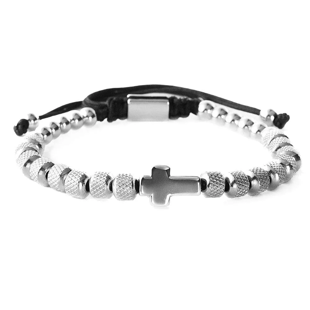 Men's Cross Bracelet <br> Steel Beads