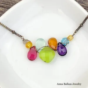 Mini Katie PopArt Oxidized Silver Colorful Gem Necklace