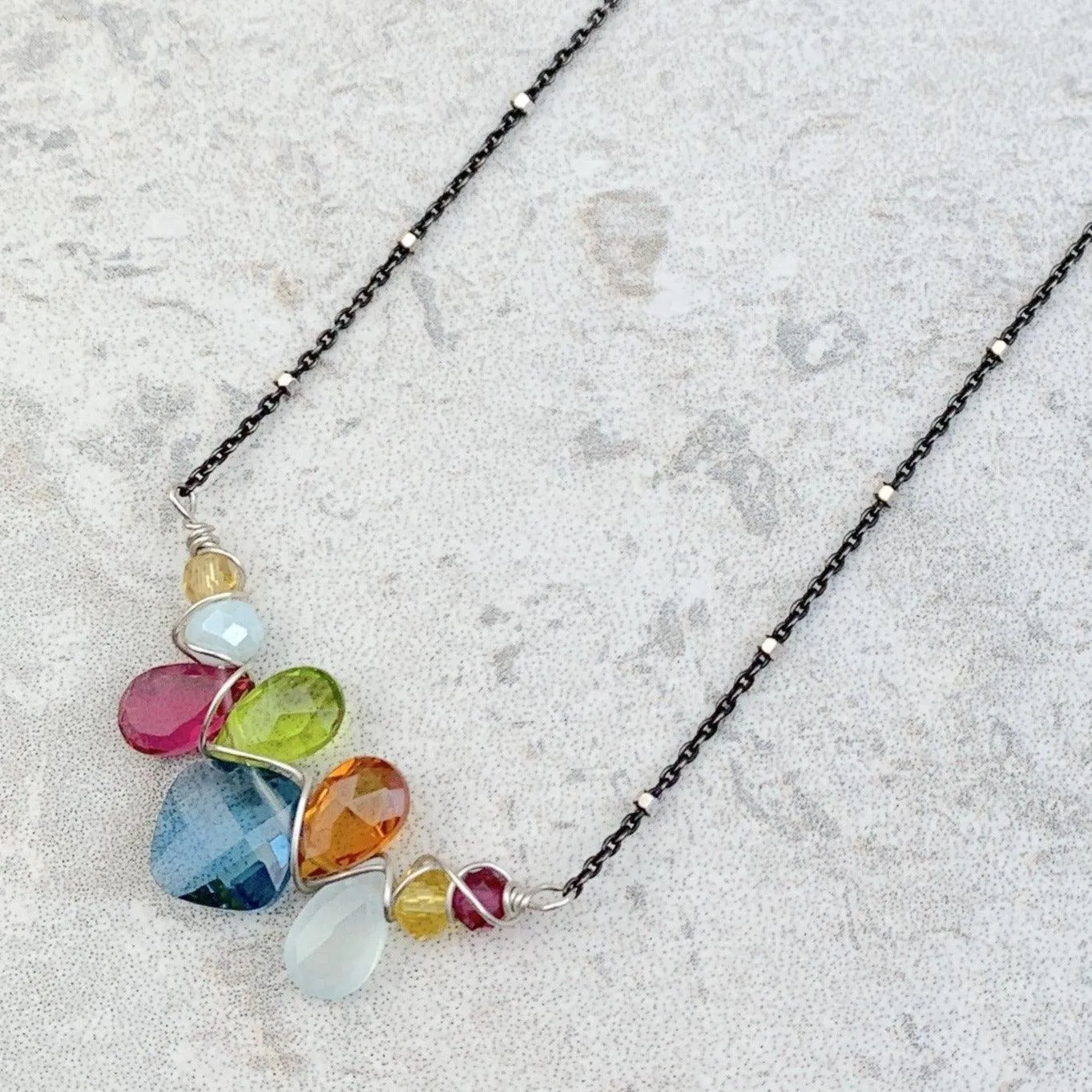 Mini Katie PopArt Oxidized Silver Colorful Gem Necklace