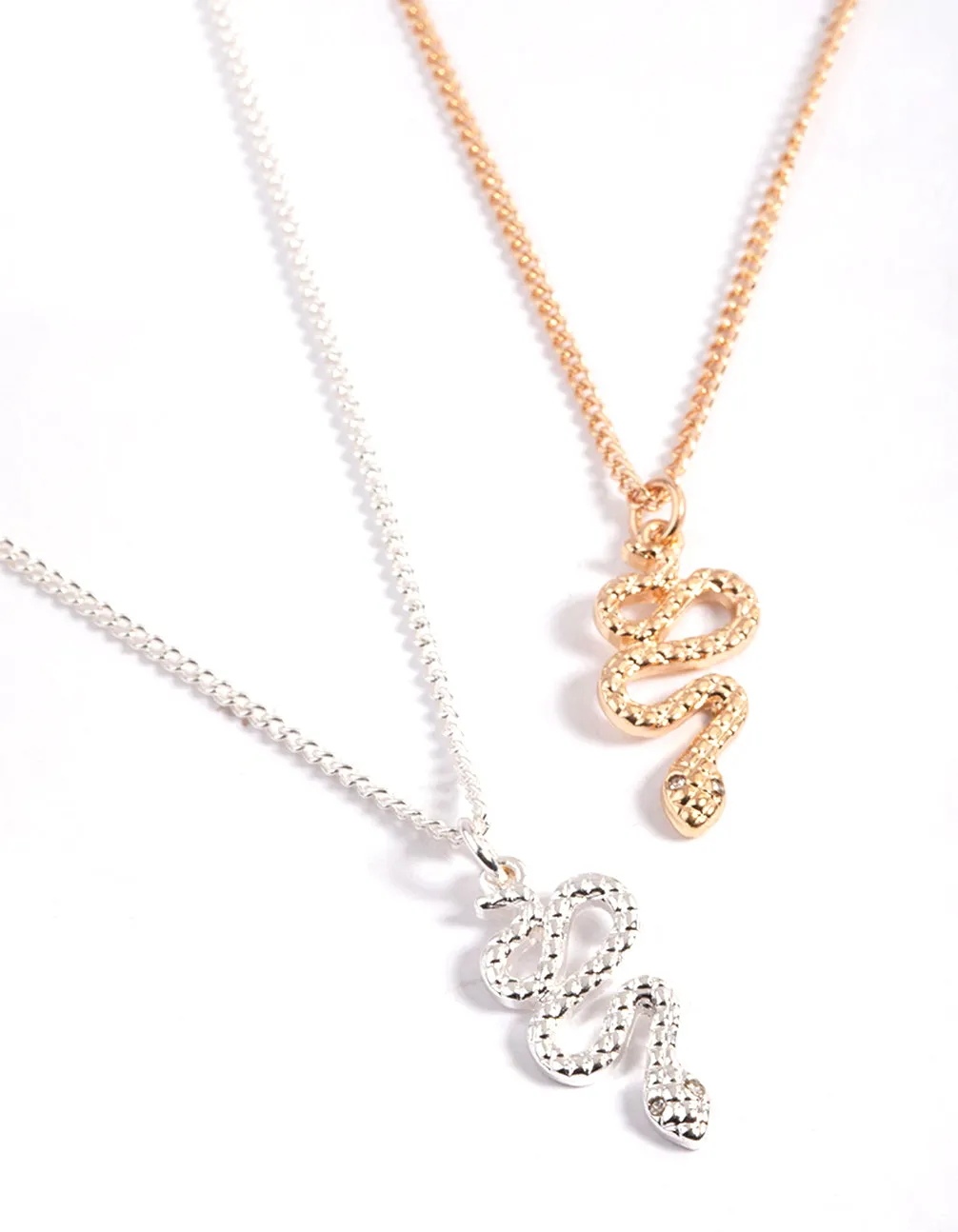 Mixed Metal Diamante Wiggle Snake Necklace Pack