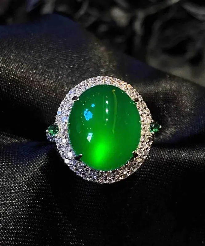 Modern Green Sterling Silver Zircon Jade Rings AC1046