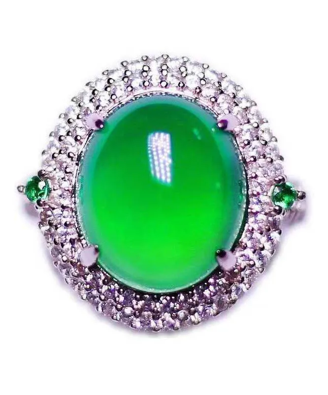 Modern Green Sterling Silver Zircon Jade Rings AC1046